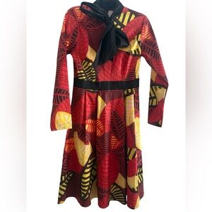 CQ by CQ Printed Dress Flare Midi Red Yellow Sz Small $60 RARE Boutique NWT Leaf